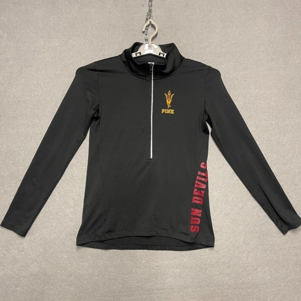 Arizona State Sun Devils 1/2 Zip Top Womens Medium Black Victoria's Secret Pink
